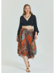 Brown Plus Size Skirt with Waist Tie and Gipe Detail 4593
